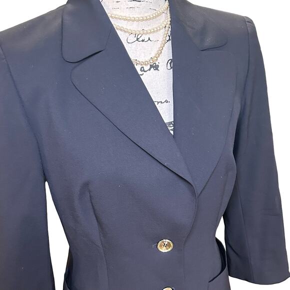 Escada Blazer Black Gold Buttons 2 Button Closure New Wool Jacket 38 Classic - Picture 3 of 9